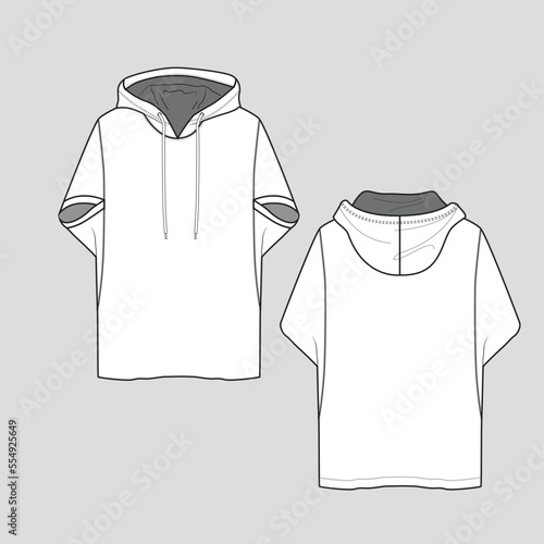 batwing Sleeve Hoodie drawstring fashion sleeve cad flat sketch technical drawing template