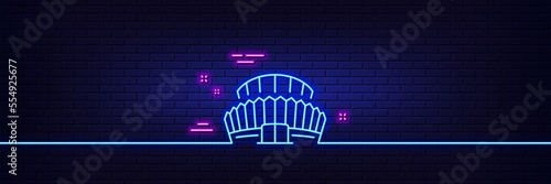 Neon light glow effect. Sports stadium line icon. Arena sign. Sport complex symbol. 3d line neon glow icon. Brick wall banner. Sports stadium outline. Vector