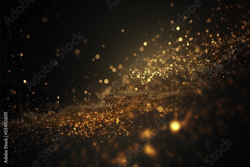 Blurred gold defocused lights and glitter abstract Generative AI background with copy space for celebration 