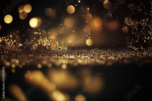 Blurred gold defocused lights and glitter abstract Generative AI background with copy space for celebration 