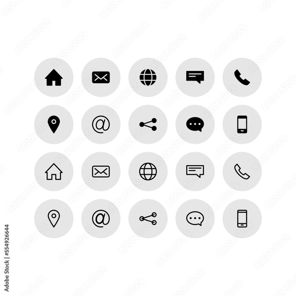 Web icon set. Website set icon vector for computer. Contact us icon set in flat style. Communication symbol for your web site design, logo, app, UI 