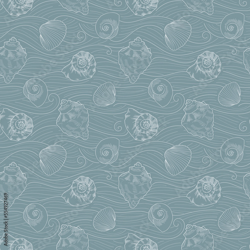 sea ​​shells seamless vector pattern. line art