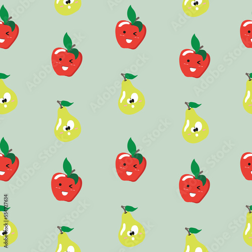 Cute seamless pattern with cartoon fruits  - apple and pear. Illustration for cards  posters  flyers  webs and other use.
