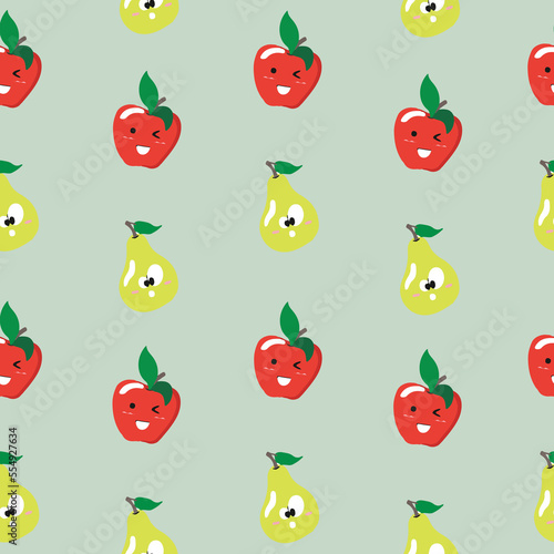 Wallpaper Mural Cute seamless pattern with cartoon fruits  - apple and pear. Illustration for cards, posters, flyers, webs and other use. Torontodigital.ca