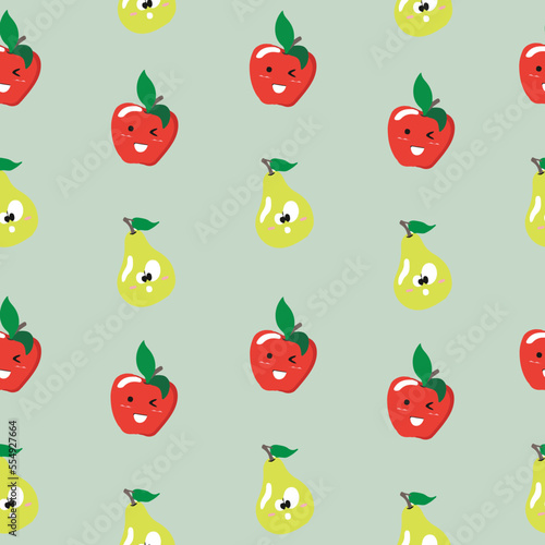 Cute seamless pattern with cartoon fruits  - apple and pear. Vector illustration for cards  posters  flyers  webs and other use.