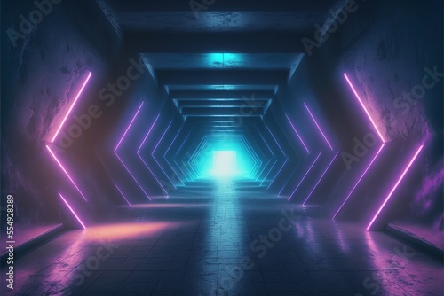 Sci-fi neon illuminated corridor Generative AI