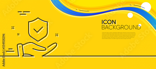 Insurance hand line icon. Abstract yellow background. Risk coverage sign. Policyholder protection symbol. Minimal insurance hand line icon. Wave banner concept. Vector