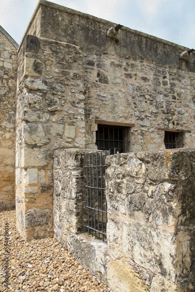 Limestone block and mud wall construction of the Alamo Limestone block and mud wall construction of the Alamo