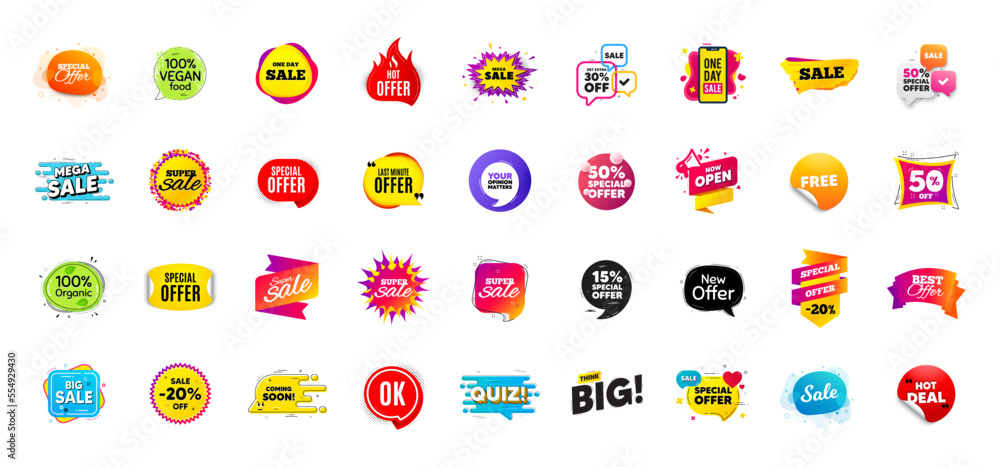 Fototapeta premium Discount offer tag banners. Price deal sale stickers. Black friday special offer tags. Sale bubble coupon. Promotion discount banner templates design. Promo offer sticker. Flash deal badges. Vector