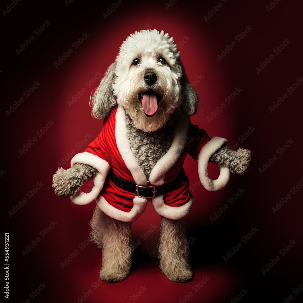 Cute and funny Christmas card of a standing white poodle dog dressed as ...