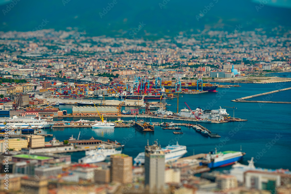 Naples seaport with ships and moorings.