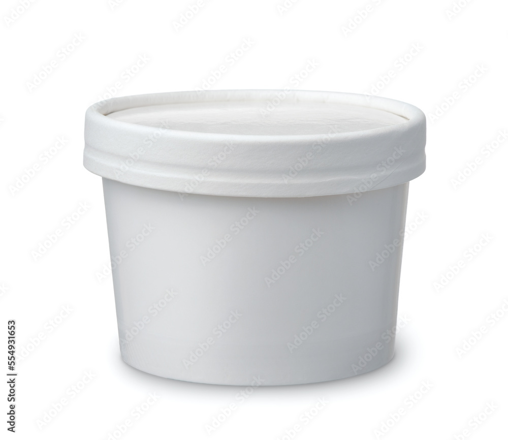 Front view of white disposable paper cup with lid Front view of white disposable paper cup with lid