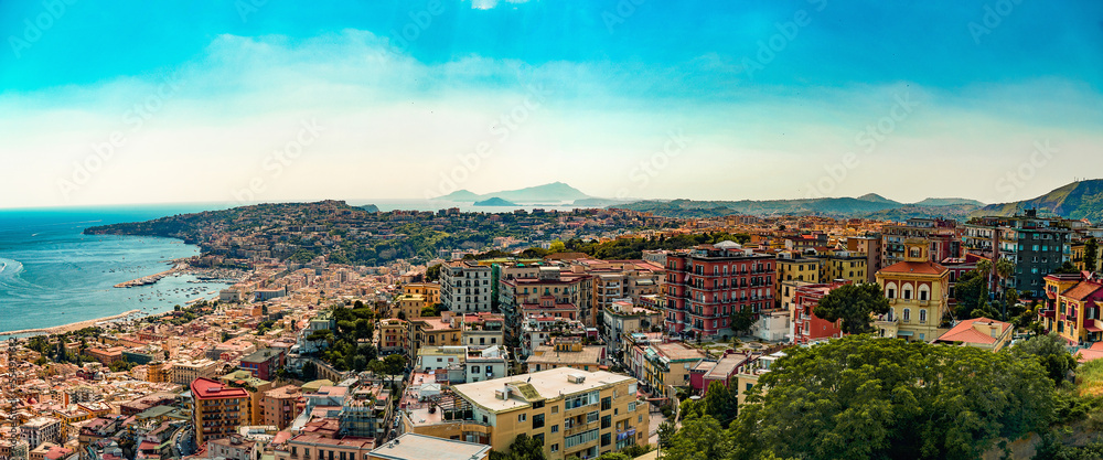 Chiaia and Posillipo neighbourhoods on the seafront in Naples, Italy.