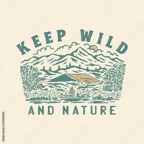 nature illustration wild graphic mountains design camp fire vintage t shirt