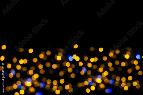 Perfect yellow orange blue bokeh for festive New Year, Christmas, Valentine's day, birthda to overlay photo