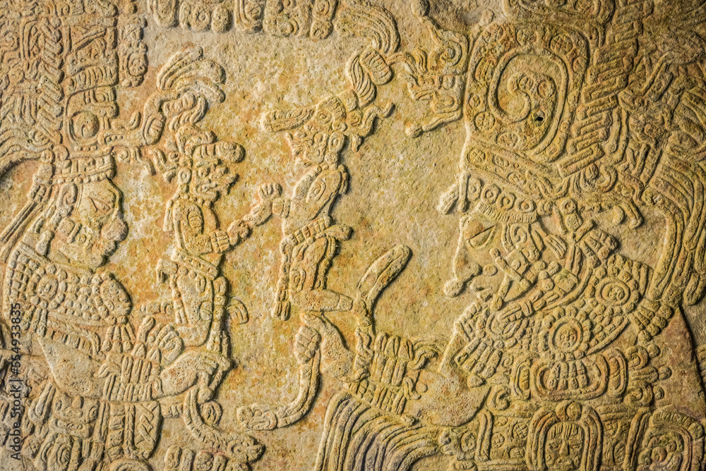 Carved artwork in the ancient Maya city of Yaxchilan; Usumacinta Province, Chiapas, Mexico Carved artwork in the ancient Maya city of Yaxchilan; Usumacinta Province, Chiapas, Mexico