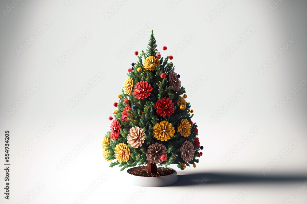 beautiful flowers in shape of a christmas tree, ai generated