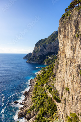 Rocky Coast by Sea at Touristic Town on Capri Island in Bay of Naples, Italy. Sunny Day. © edb3_16