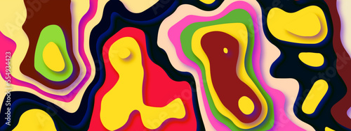 Colorful papercut background colorful dynamic wavy layers. Abstract colorful papercut wavy overlap layers background. Colorful papercut and multilayer cutout geometric pattern on vector. 
