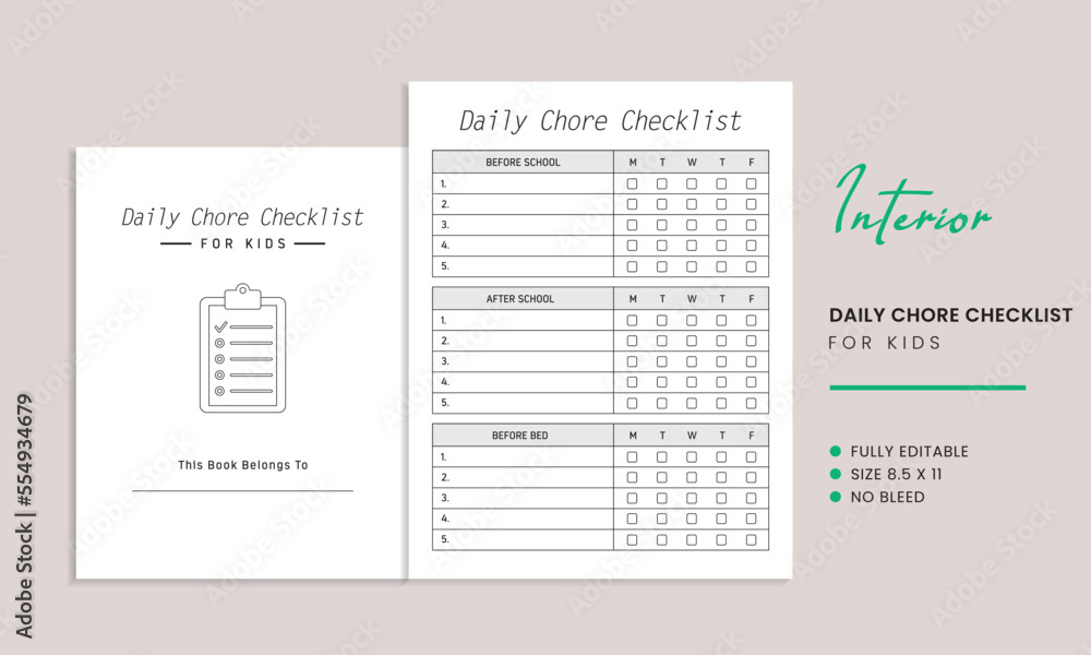 Chore Checklist For Kids KDP Interior Template