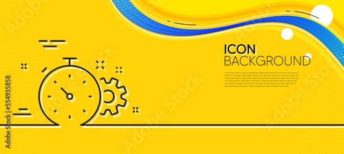 Cogwheel with timer line icon. Abstract yellow background. Engineering tool sign. Cog gear symbol. Minimal cogwheel timer line icon. Wave banner concept. Vector