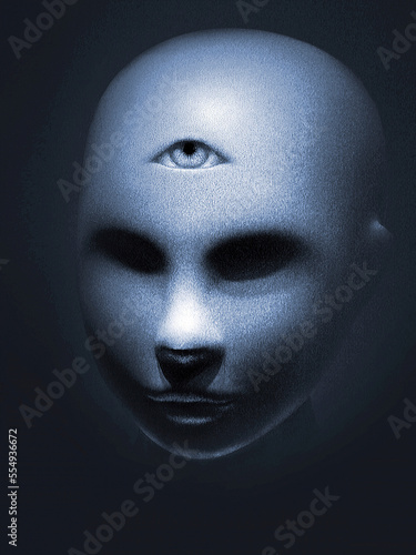 Illustration of Unisex face with no eyes can be used for third eye activation, being blind or disabled.