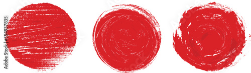 Red circles. Red circle in grunge style on white background. Japanese flag symbol of rising sun. 