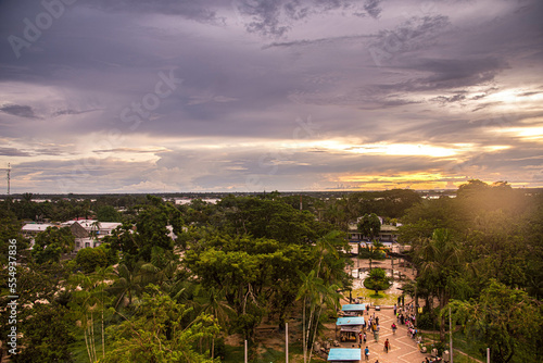 Sunset in Leticia, Amazonas, park, jungle and Amazon river.