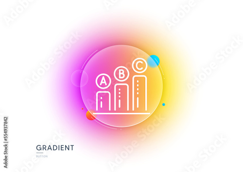 Graph line icon. Gradient blur button with glassmorphism. Column chart sign. Ab test diagram symbol. Transparent glass design. Graph chart line icon. Vector