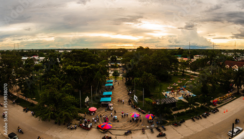 Sunset in Leticia, Amazonas, park, jungle and Amazon river.