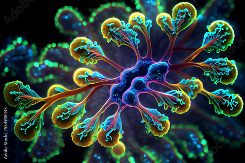 Beautiful microworld, microbes of different shapes, generative ai illustration in 3D style