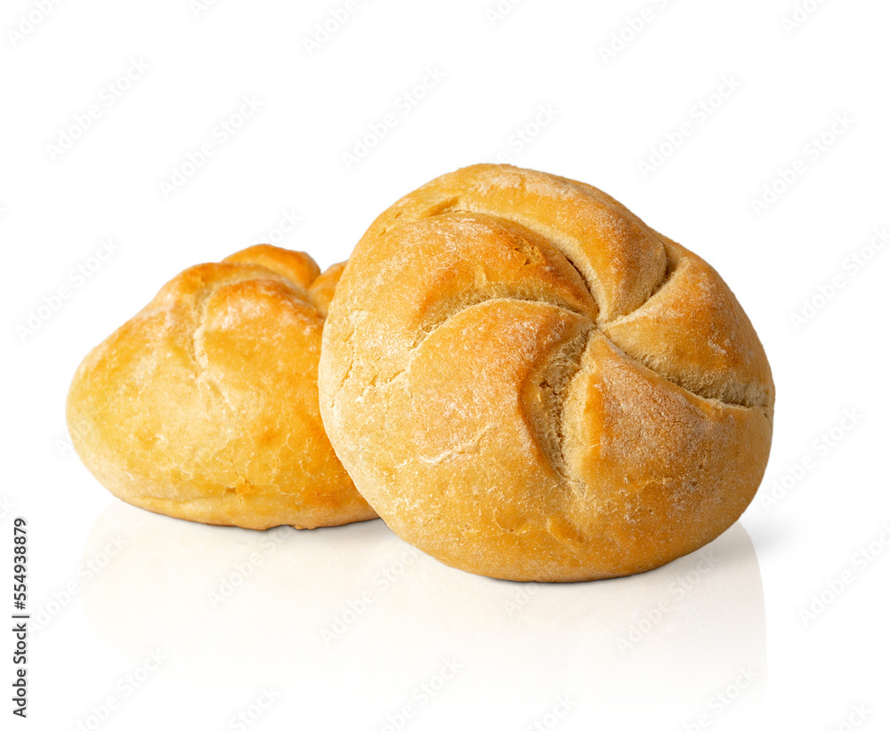 Two of fresh mini buns isolated on a white background close-up