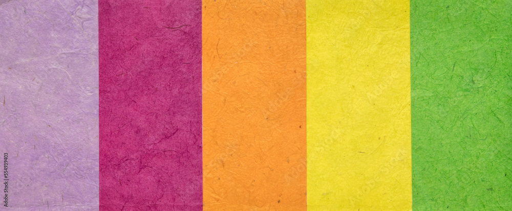 sample of handmade Nepalese lokta papers in bright neon-hued colors made from the bark of the Lokta bush sample of handmade Nepalese lokta papers in bright neon-hued colors made from the bark of the Lokta bush