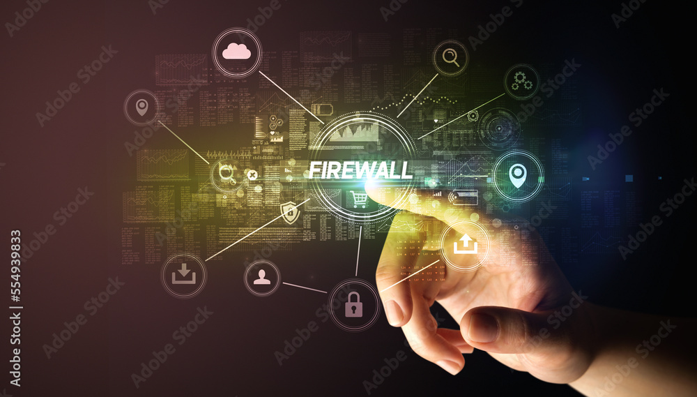 Hand touching cybersecurity button concept Hand touching cybersecurity button concept