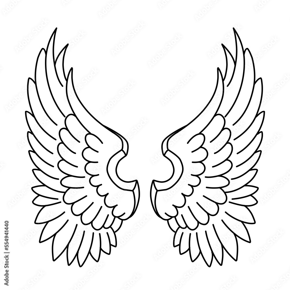 Obraz premium Free vector angel wings line art style