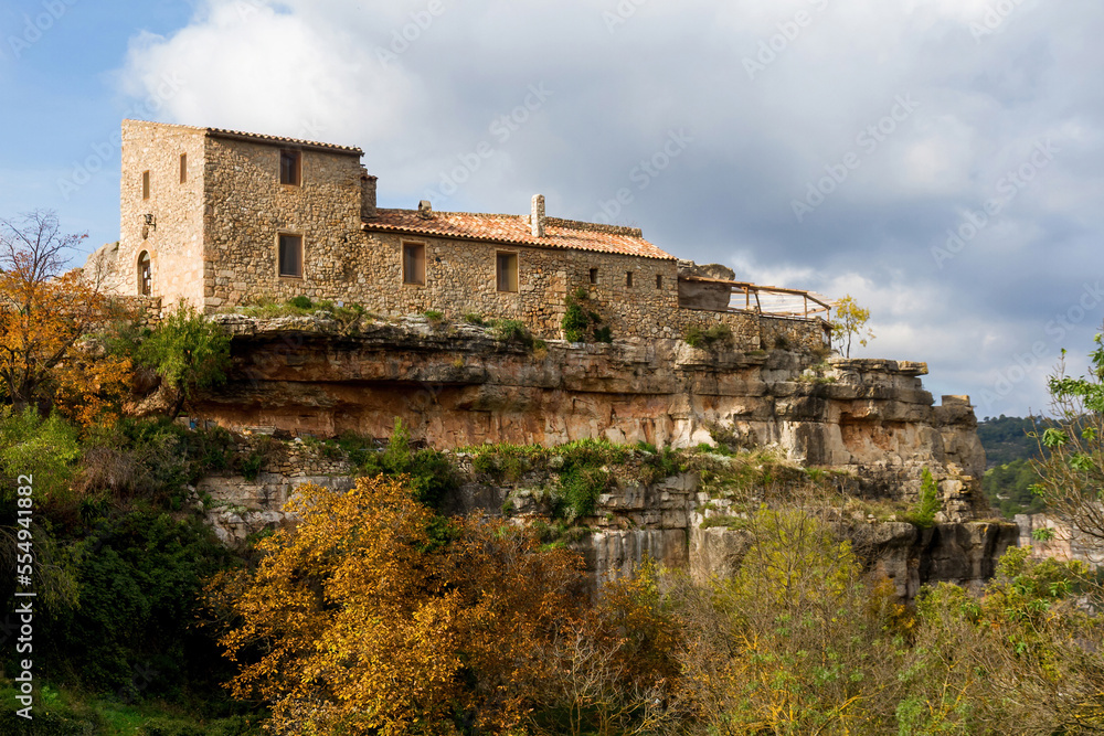 Stone houses of the town of Siurana on a rock ravine, Province of Tarragona