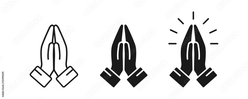Pray icon set. Folded hands symbol. Simple line design. - obrazy, fototapety, plakaty 