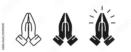 Pray icon set. Folded hands symbol. Simple line design.