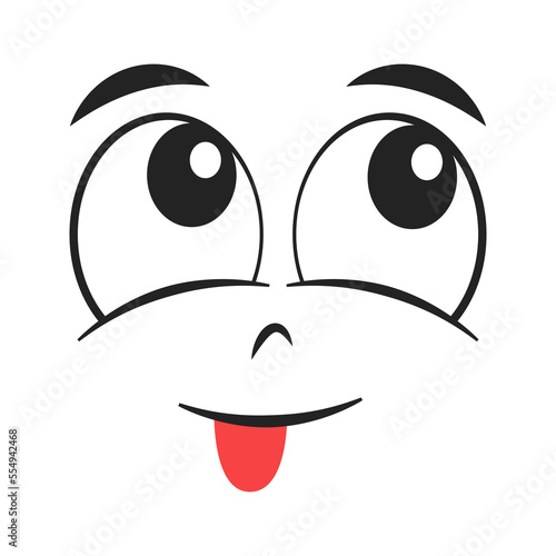 Cartoon silly face. Facial expression with tongue hanging out. Vector illustration.
