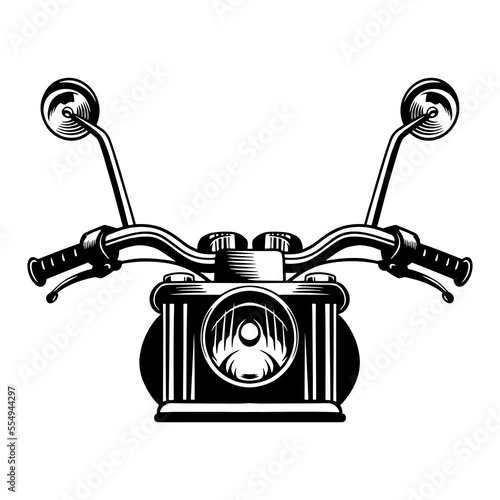 Monochrome classic motorcycle front view concept