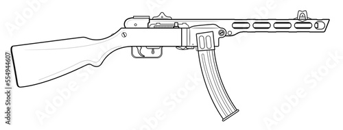 Vector illustration of the PPSh41 machine gun with box magazine on the white background. Right side.