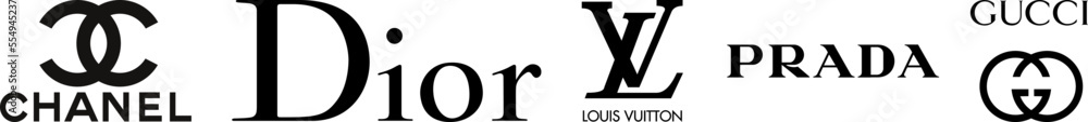 Chanel Dior Luxury clothing brands logo set. Chanel, Dior, Louis Vuitton  LV, Prada, Gucci icons. Vector editorial illustration Stock Vector | Adobe  Stock