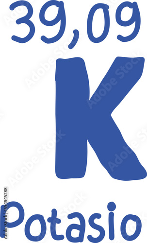 Potassium alkali metal. Table of periodic elements.