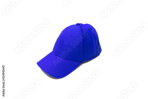 Blue baseball cap isolated on white background.