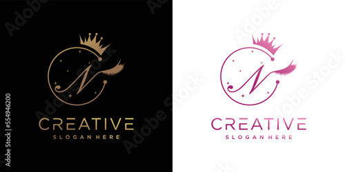 Eyelash logo creative concept with combination letter N Premium Vector