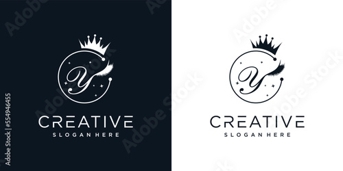 Eyelash logo creative concept with combination letter Y Premium Vector