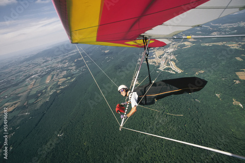 Hang gliding self-portrait  over the Cumberland Valley.; Cumberland, Maryland. photo