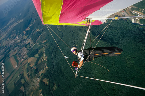 Skip Brown self-portrait hang gliding over the Cumberland Valley.; Cumberland Valley, Maryland/Pennsylvania. photo