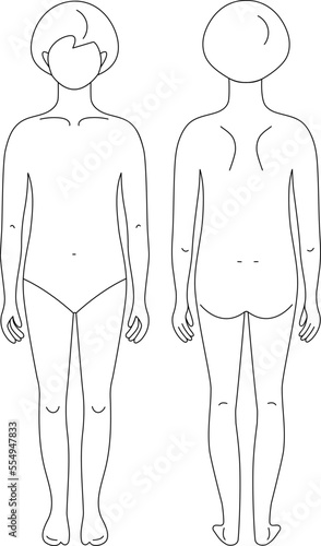 Young female line drawing croqui for flat fashion sketches and cads. Vector mannequin design. 