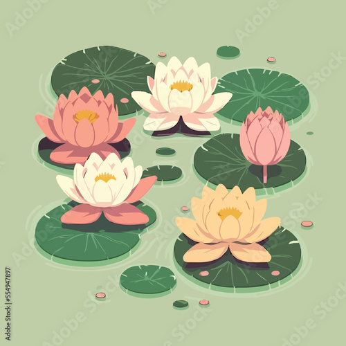 lotus lily water flower and leaf on lake or pond nature background wallpaper